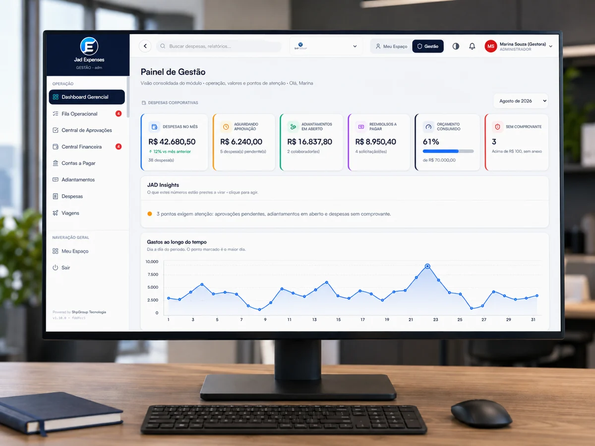 Painel gerencial de despesas corporativas do Jad Expenses