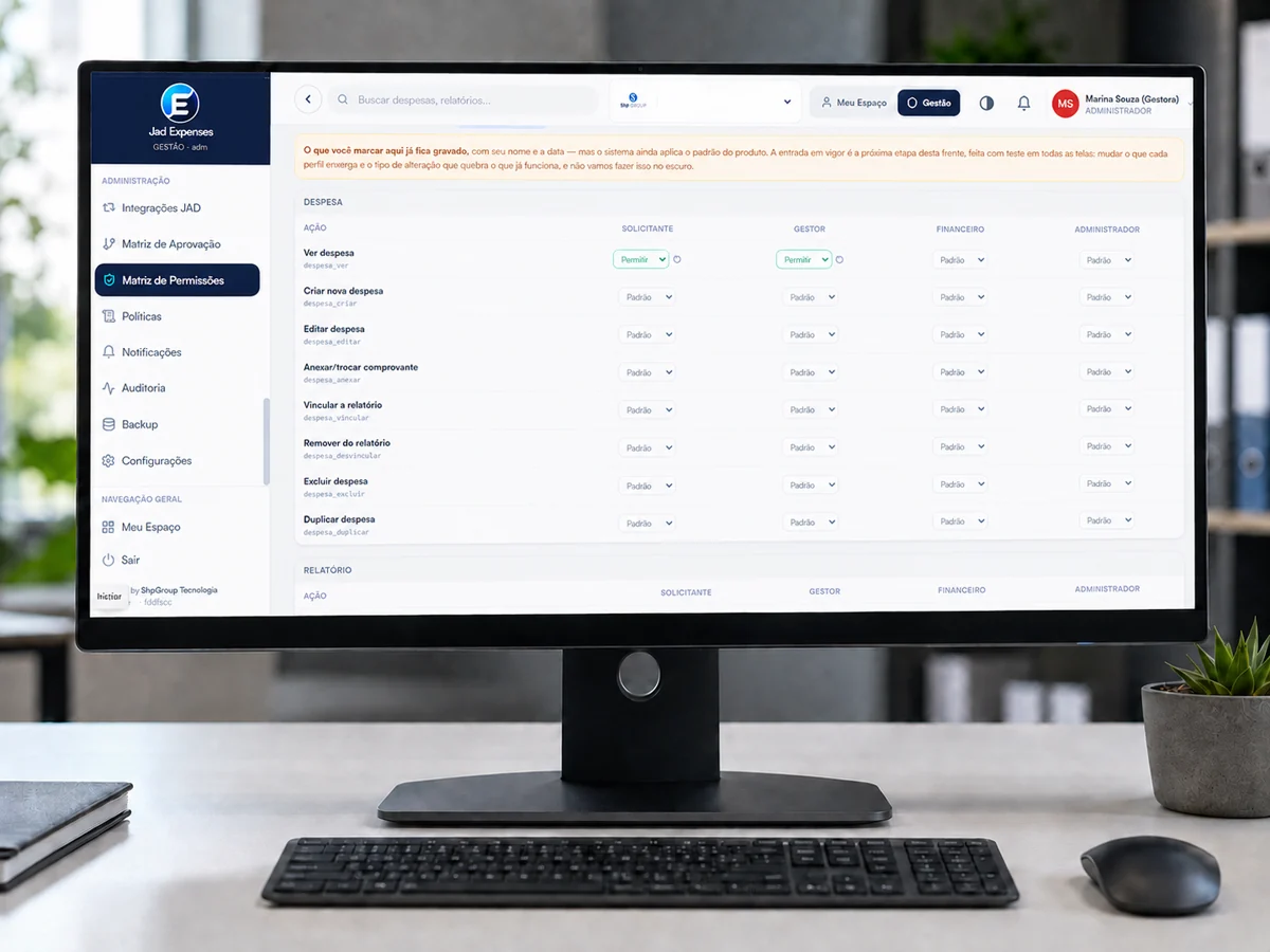 Matriz de permissões e compliance do Jad Expenses
