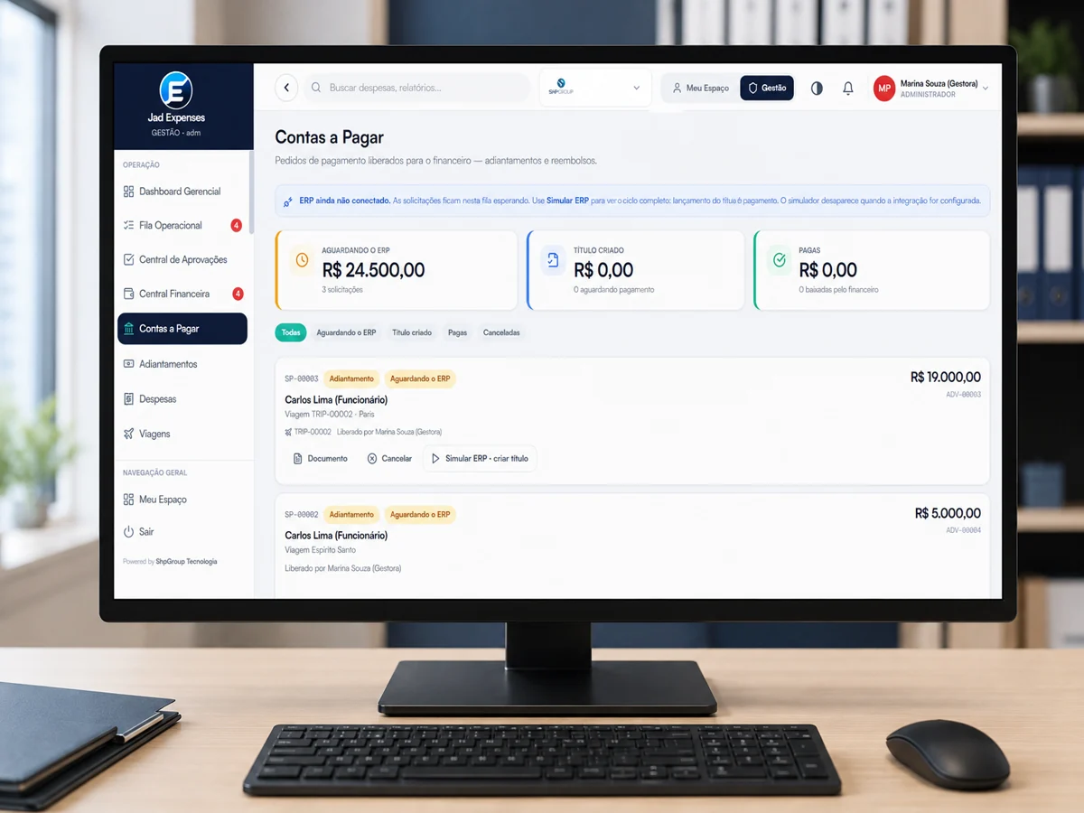 Fila financeira e contas a pagar do Jad Expenses